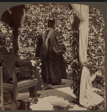 Bruce giving commencement speech, or Teddy Roosevelt at Berkeley 1903.