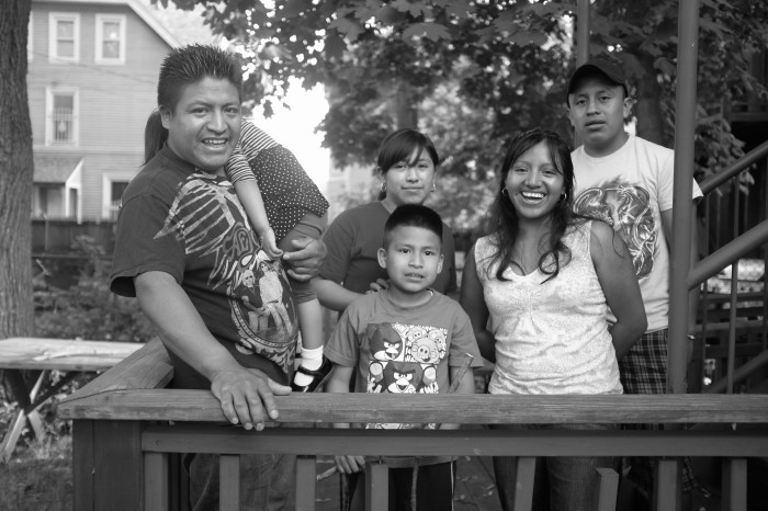 About 30 people, including Daniel and the Guatemalan family in this photo, have recently crossed the border fleeing violence and relocated to New Haven.